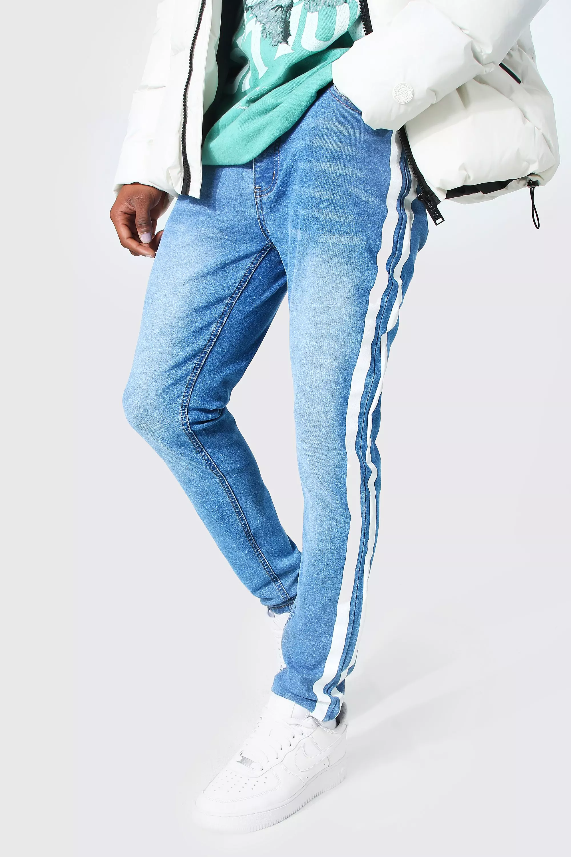 Side stripe skinny sale jeans mens